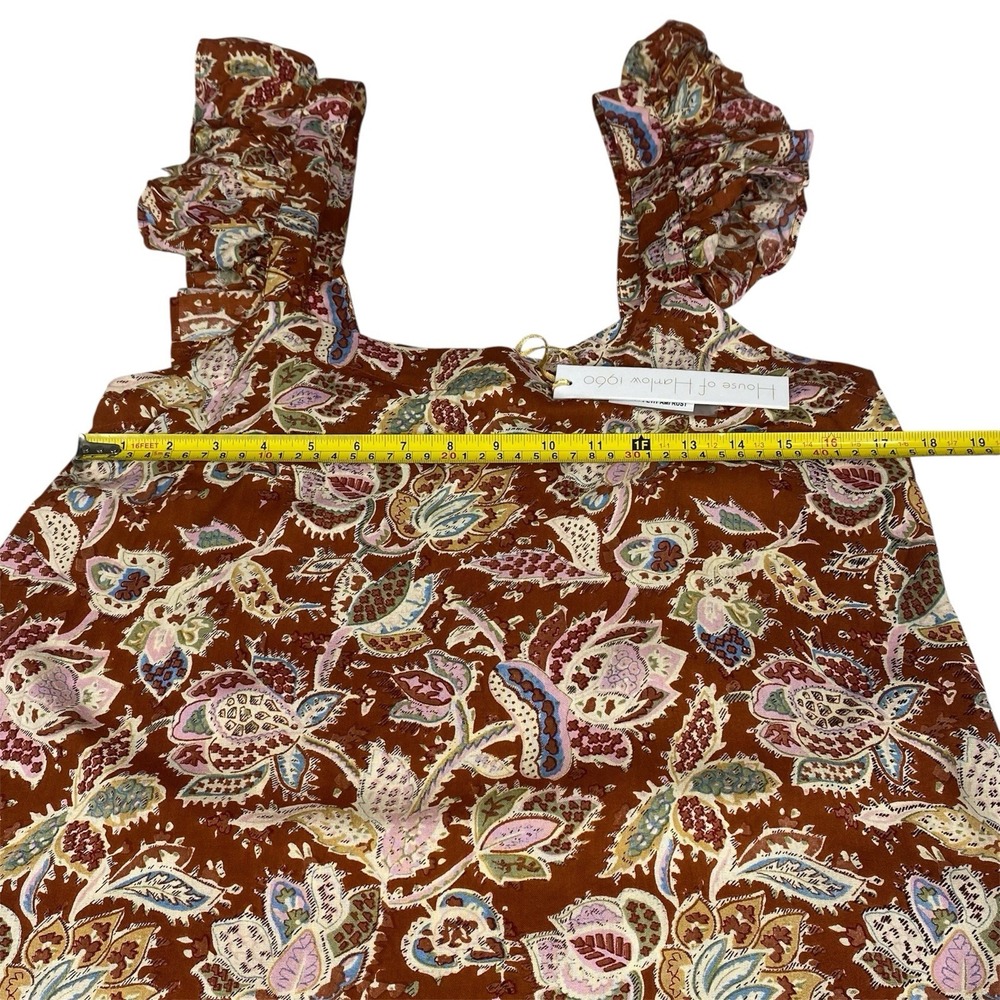 House Of Harlow Women's Maxi Tiered Ruffle Dress Sz M Rust Floral Flutter Sleeve - Picture 8 of 13